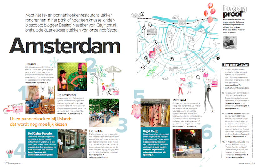 Mijn kindvriendelijke hotspots van Amsterdam in Ouders van Nu, November 2015.