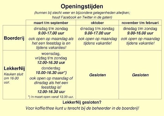 Openingstijden De NijkampHoeve